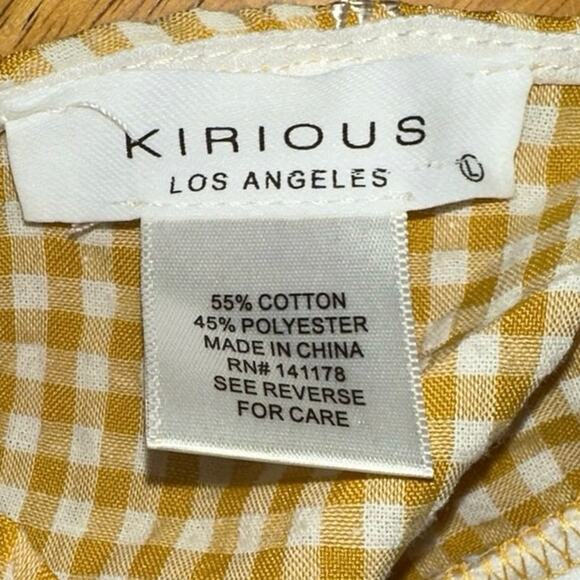 NWT Kirious LA Yellow Gingham Crop Top size L Floral Embroidery Spaghetti Straps - Picture 3 of 4